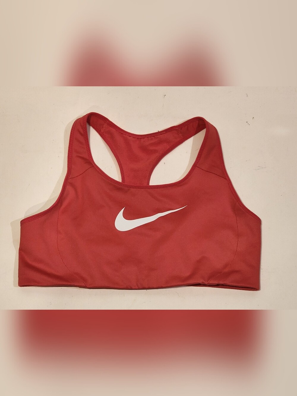 Nike Dri-FIT Womens Pink Racerback Sports Bra White Swoosh Logo Size Large